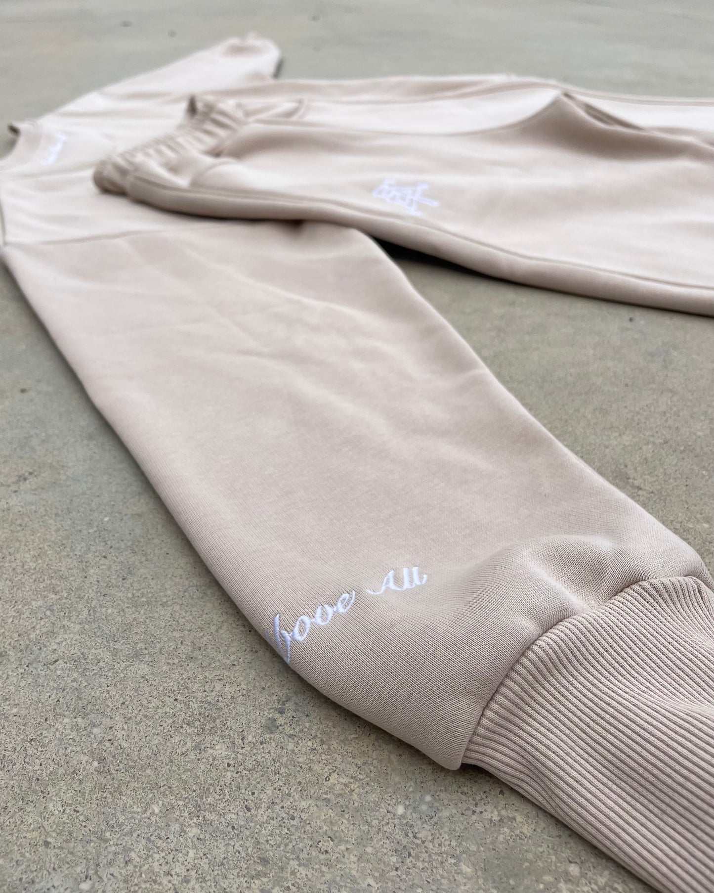 Crewneck Hoodie “Family Above All” - Beige