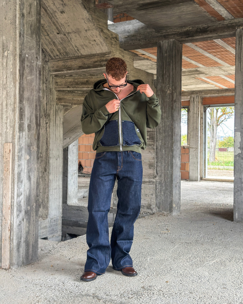 Zip-Hoodie “Denim Skin” - Verde Bosco