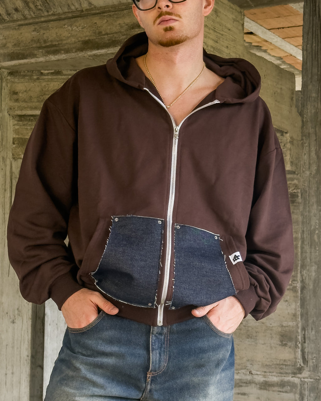 Zip-Hoodie “Denim Skin” - Marrone