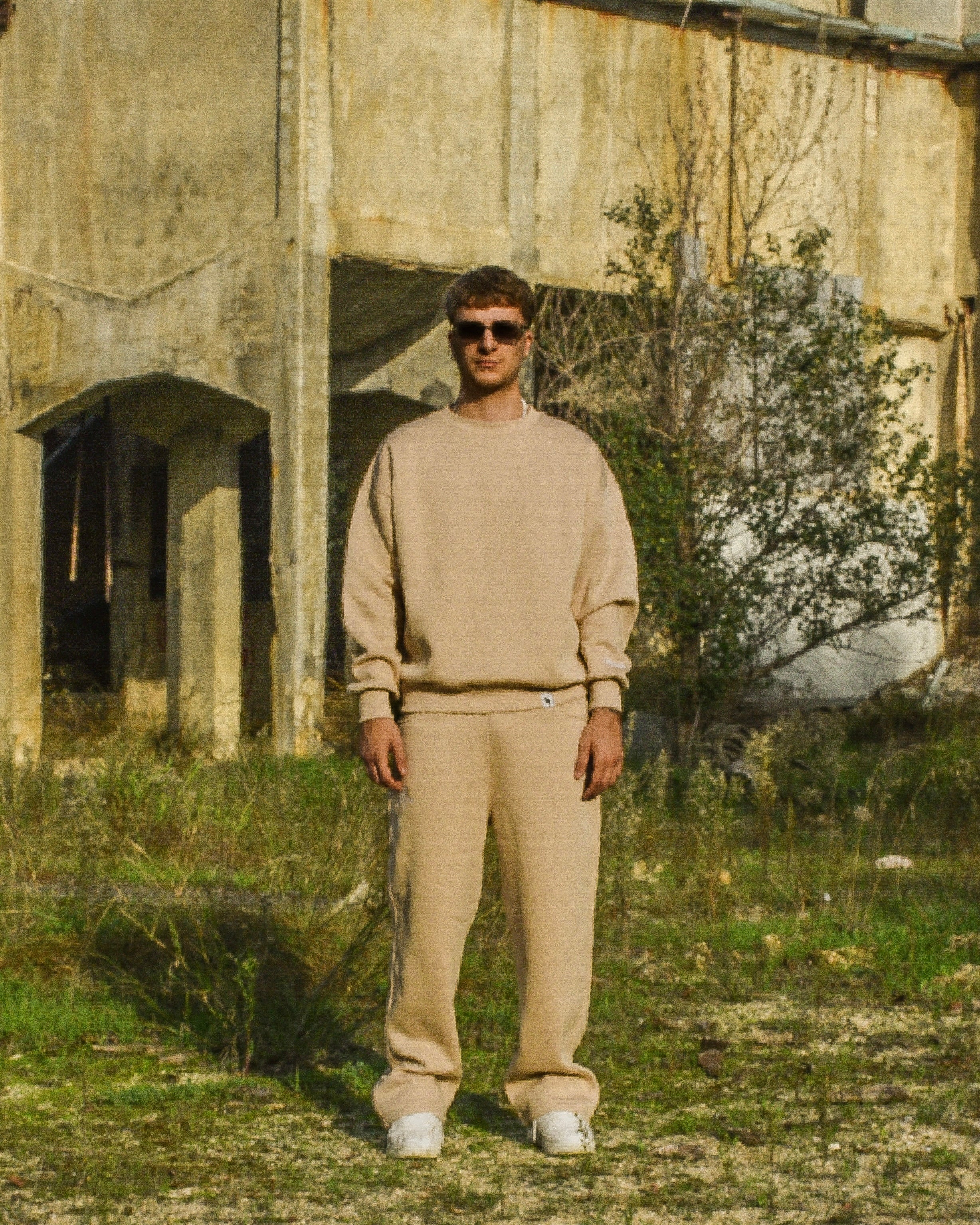 Crewneck Hoodie “Family Above All” - Beige