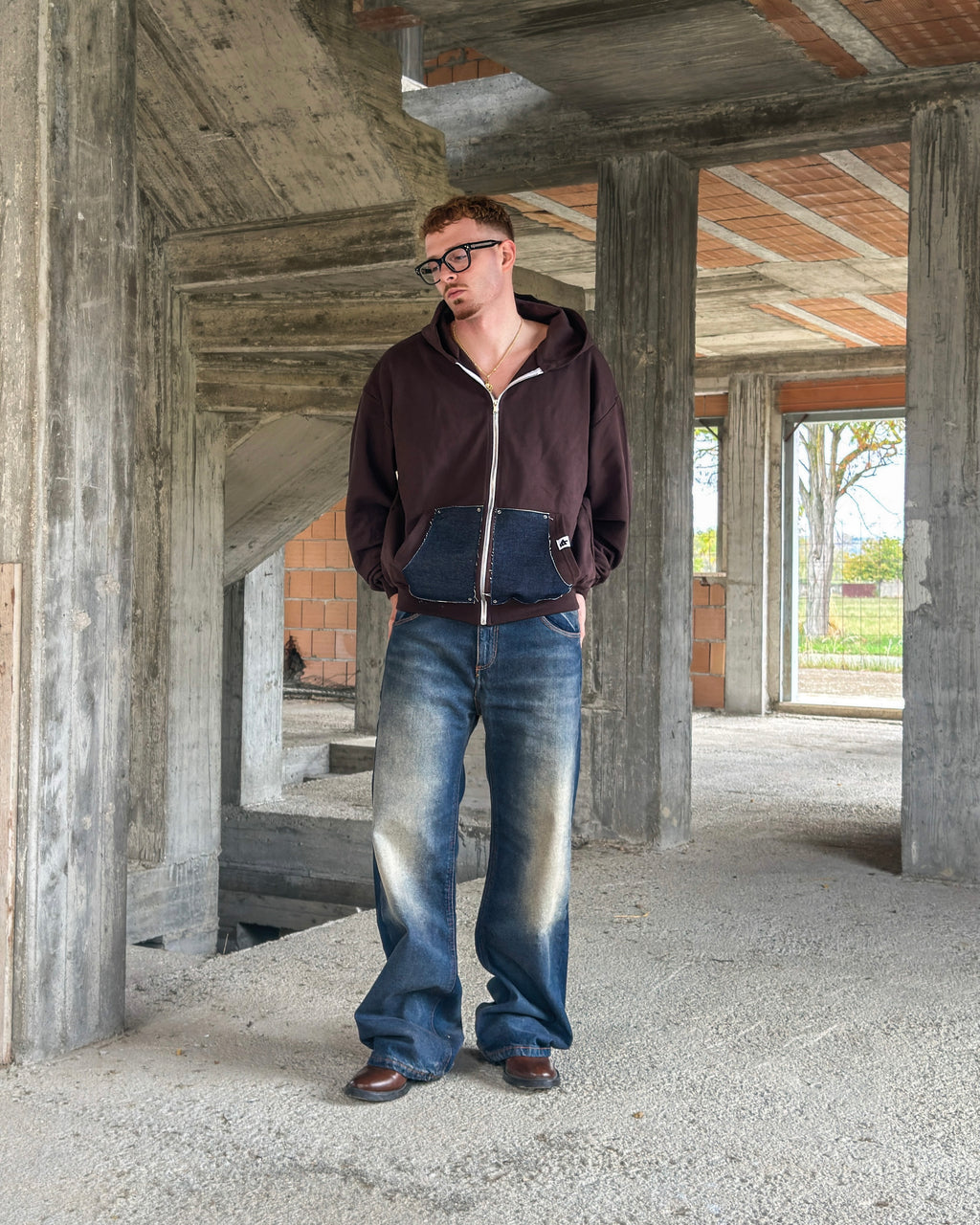 Zip-Hoodie “Denim Skin” - Marrone