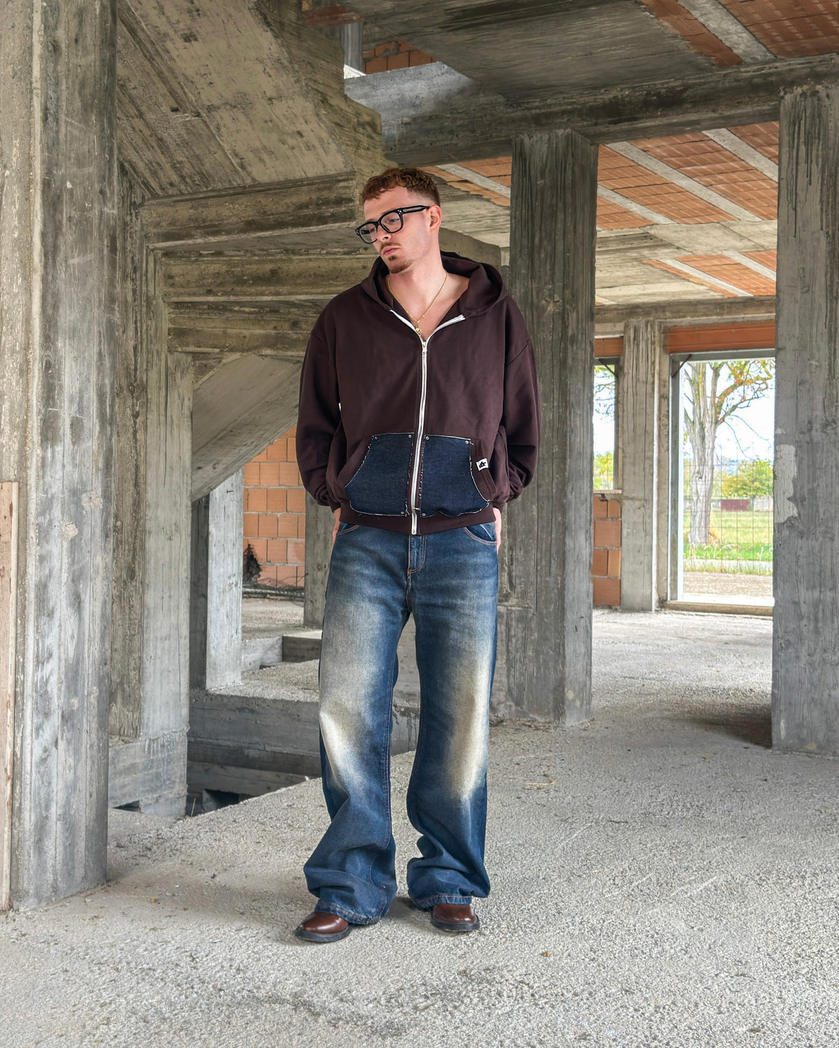 Zip-Hoodie “Denim Skin” - Marrone
