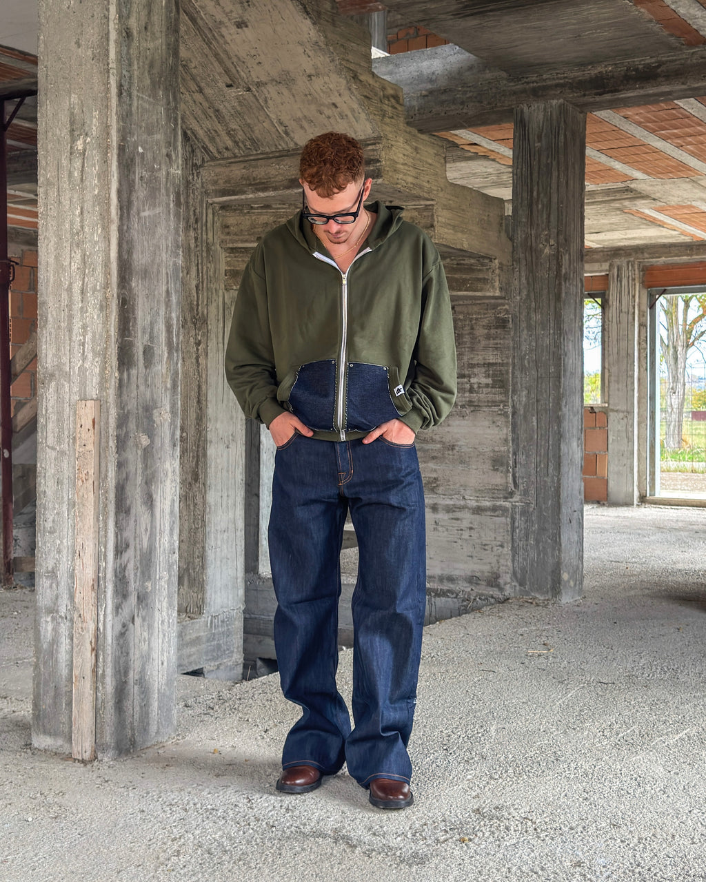 Zip-Hoodie “Denim Skin” - Verde Bosco