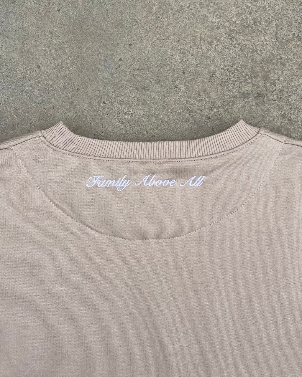 Crewneck Hoodie “Family Above All” - Beige
