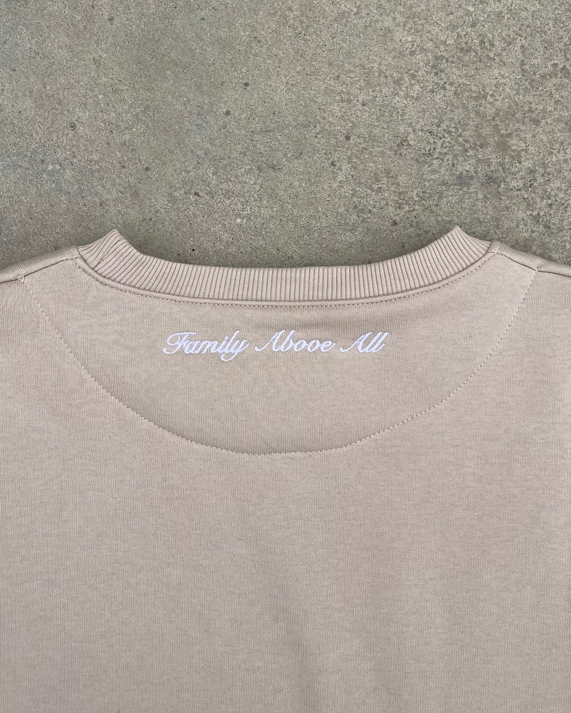 Crewneck Hoodie “Family Above All” - Beige