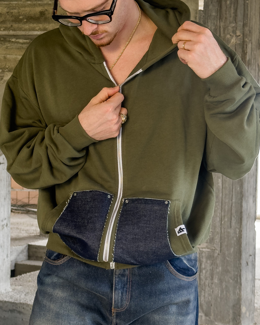 Zip-Hoodie “Denim Skin” - Verde Bosco