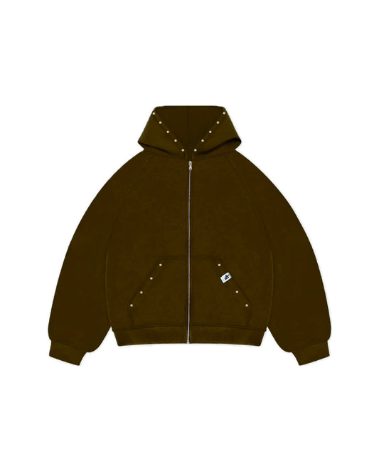 Zip-Hoodie “Leather and Pearls” - Mocha