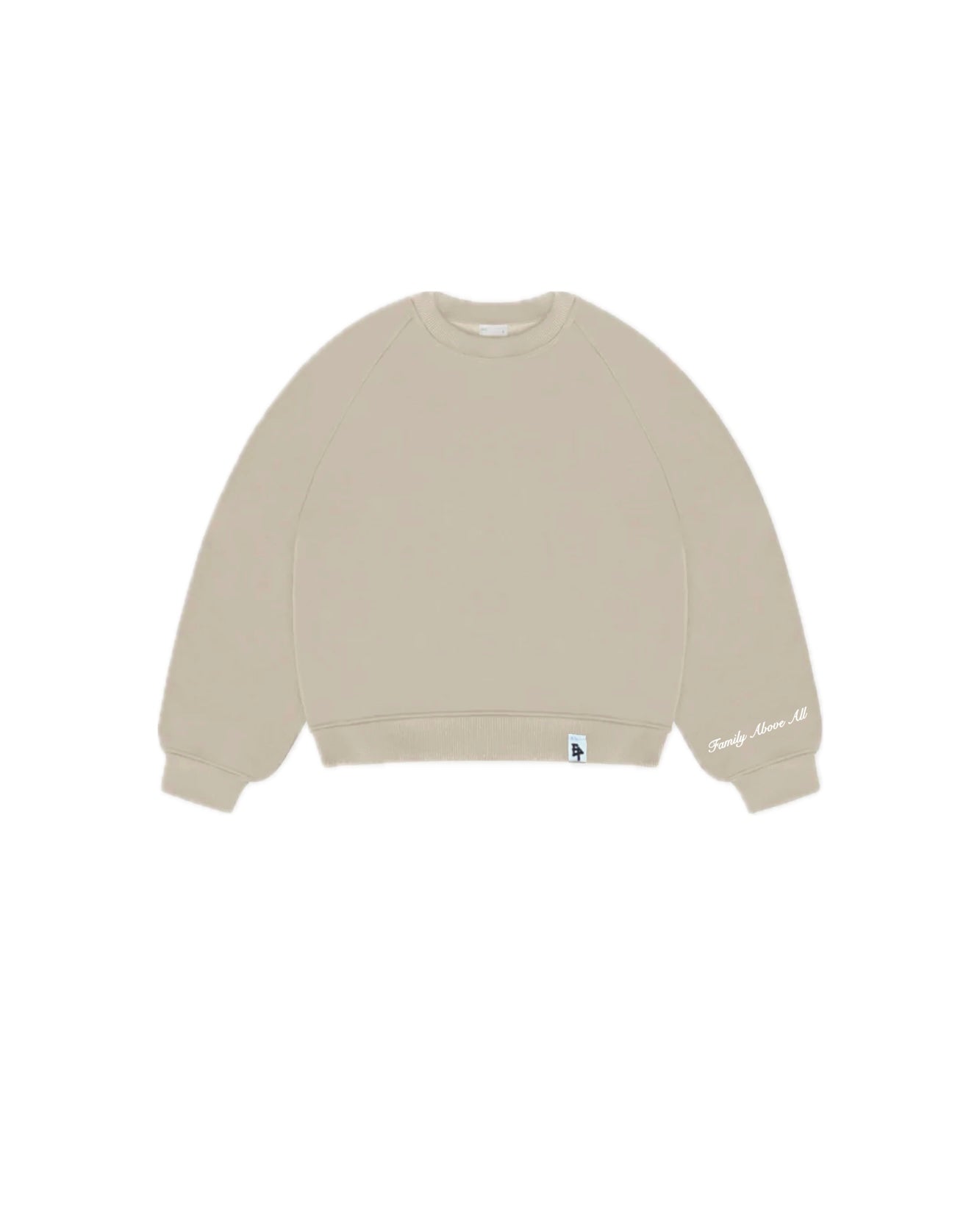 Crewneck Hoodie “Family Above All” - Beige