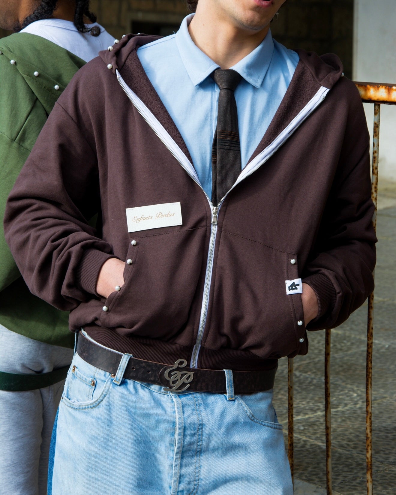 Zip-Hoodie “Leather and Pearls” - Mocha