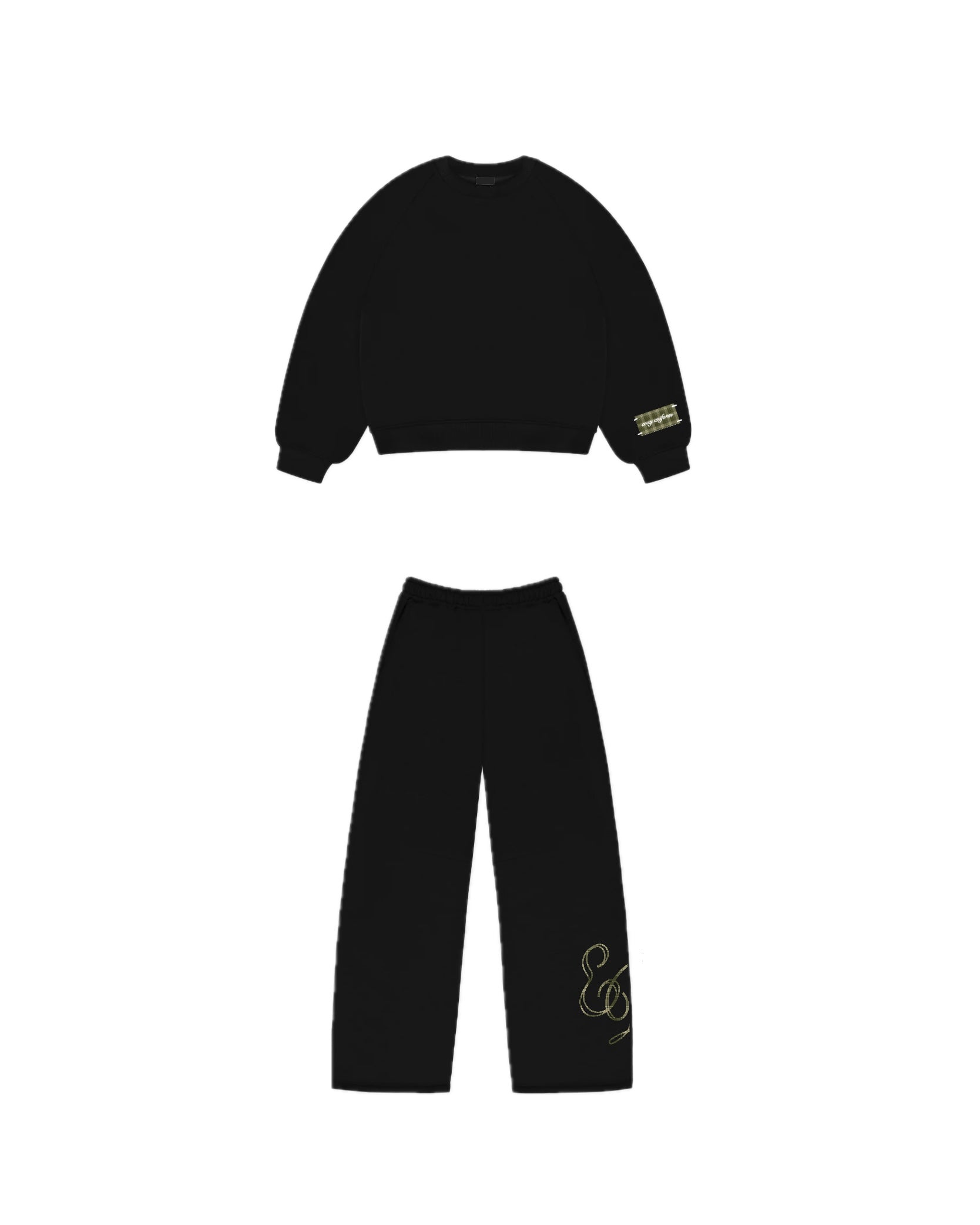 Tracksuit “cozy uniform” - Nero e tartan verde oliva